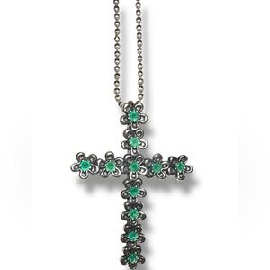 Or Paz Sterling Silver 925 Flower Emerald Cross Pendant UB 18" Chain Israel PZ